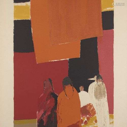 Bernard Cathelin, Français 1919-2004- Marché Mexicain aux Te...