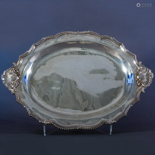 George IV Silver Armorial Meat Platter on Four Paw Feet