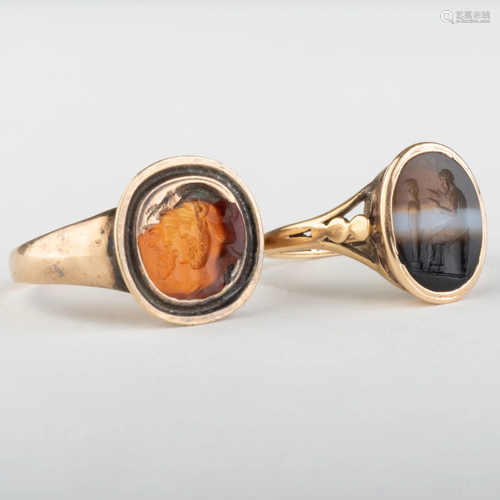 Two Ancient Roman Agate Intaglios of a Portrait of