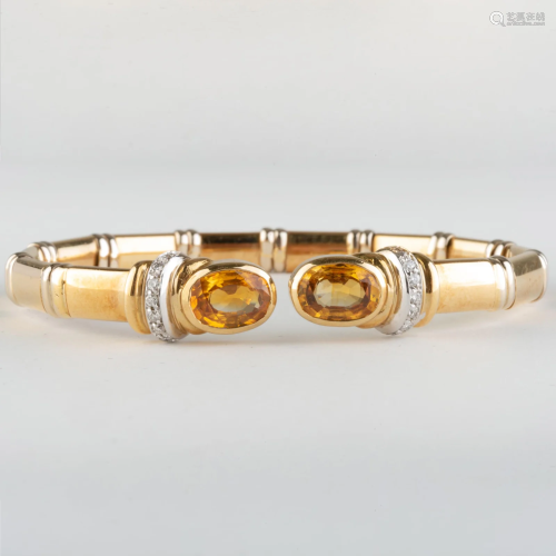 18k Gold, Yellow Sapphire and Diamond Hinged Cuff