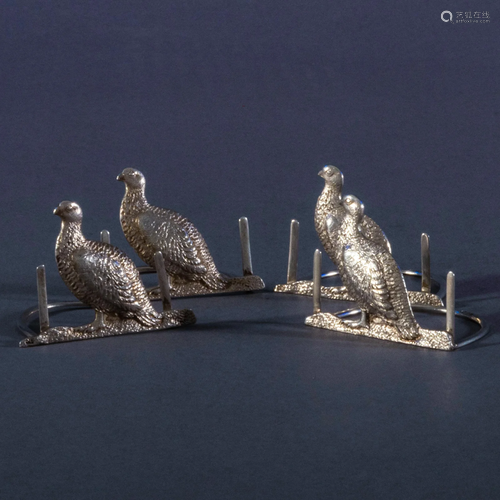 Set of Four George V Grouse Form Silver Placecard