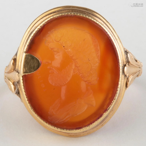 Carnelian Agate Intaglio of a Hellenistic Ruler Set in