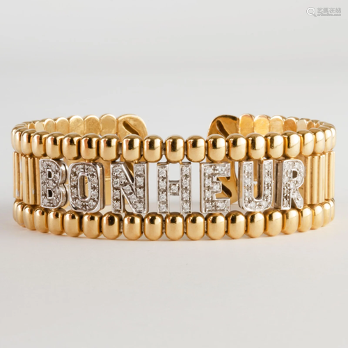 18k Gold and Diamond 'Bonheur' Cuff Bracelet