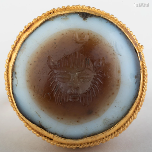 Ancient Eye Agate Intaglio of a Feline Set in a