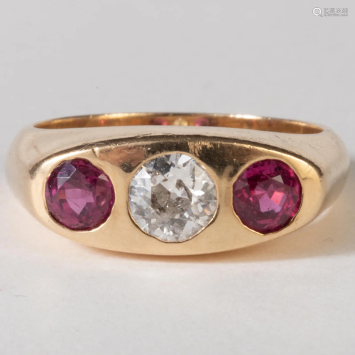 14k Gold, Diamond, and Ruby Ring
