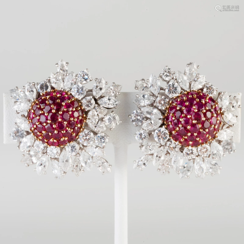 Pair of Van Cleef & Arpels Platinum, Ruby and Diamond