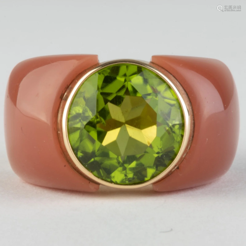 14k Gold, Peridot and Chalcedony Ring