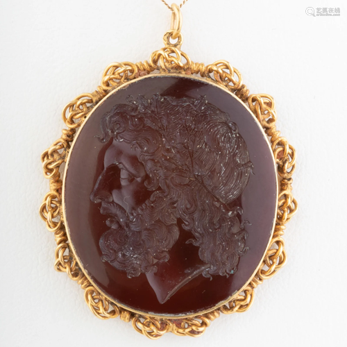 Carved Carnelian Agate Intaglio of Zeus with an Oak