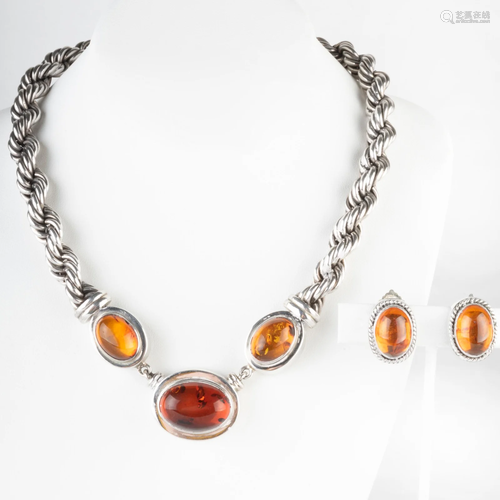 Lori Bonn Sterling Silver and Amber Necklace and a Pair