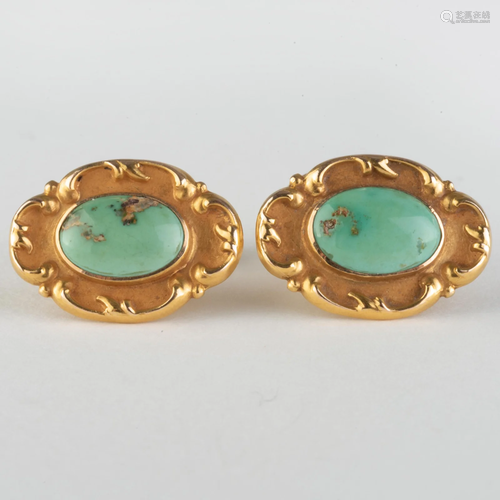 Pair of 14k Gold and Turquoise Cufflinks