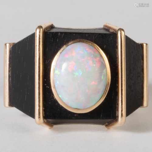 Cabochon Opal Set in a Sterling Silver, 14k Gold and