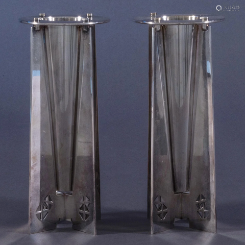 Pair of Swid Powell Modernist Silver Plate Vases