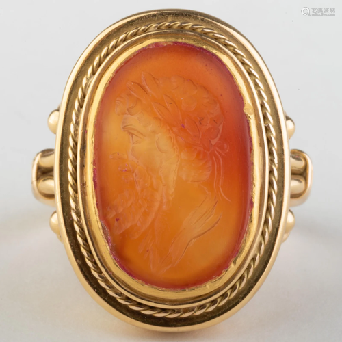 Fine Carnelian Agate Intaglio of a Man Set in a Gold