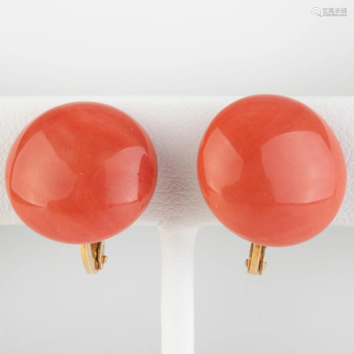 Pair of Vintage French 18k Gold and Coral Button