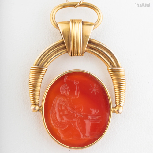 Carnelian Agate Intaglio of Haphaestus at His Forge Set