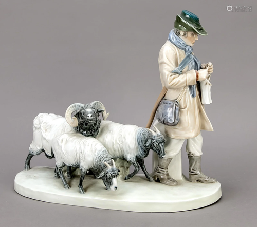 Knitting shepherd with ram and