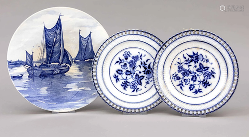 Three plates with blue decorat