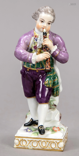 Boy with oboe, Meissen, mark a