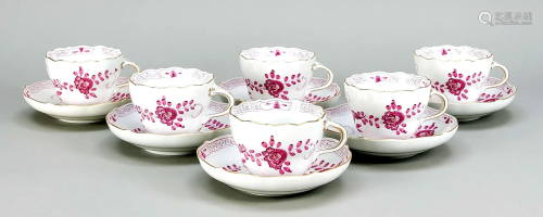 Six coffee cups and saucers, M