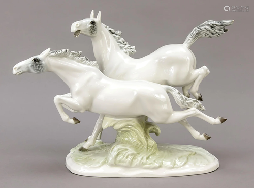 Pair of galloping white horses