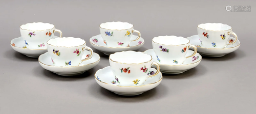 Six coffee cups with saucers,