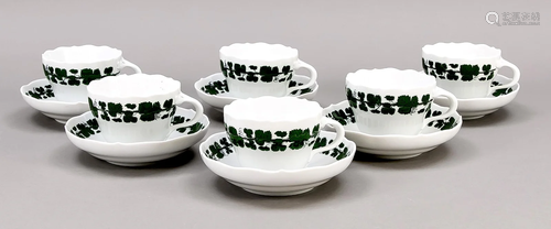 Six coffee cups with saucers,