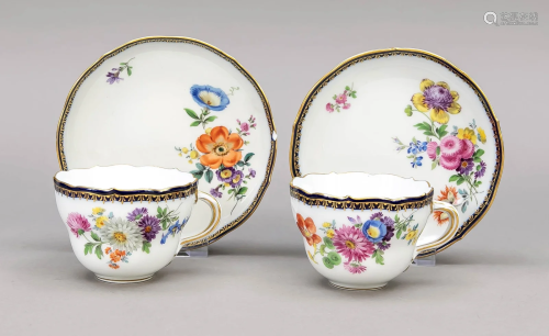 Two cups with saucers, Meissen