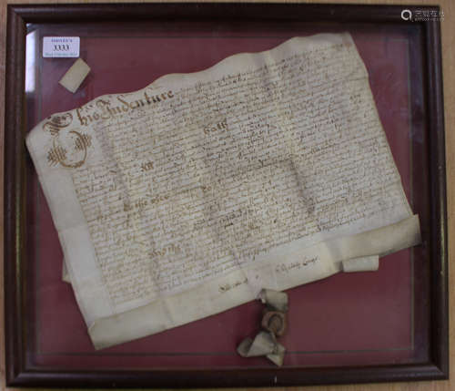 LEGAL DOCUMENT. A mid-17th century indenture on vellum betwe...