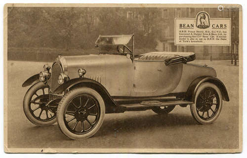 BEAN. A group of 9 postcards and 7 photographs of Bean motor...