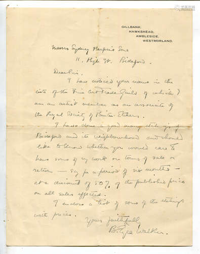 EPHEMERA. An autograph letter signed by artist B. Eyre Walke...