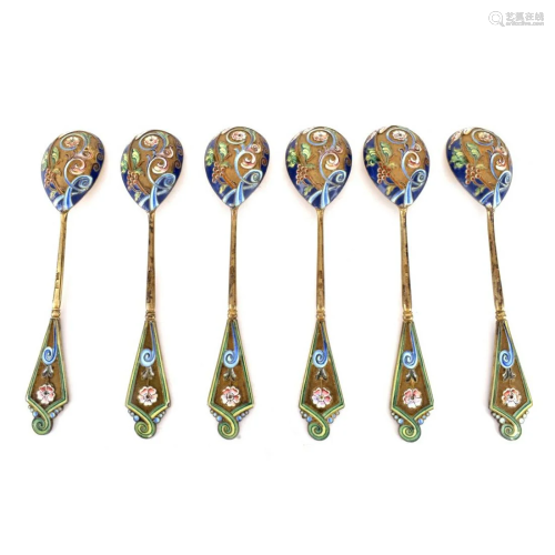 Russian Enamel Silver Spoons