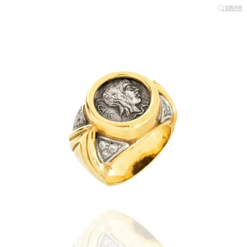 Diamond and 18K Coin Ring