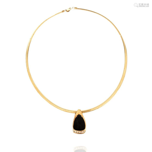 Onyx, Diamond and 14K Necklace