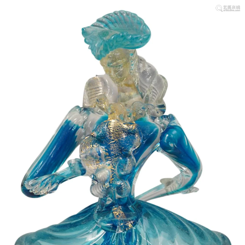 (2 Pc) Murano Glass Blue Venetian Couple Figurines