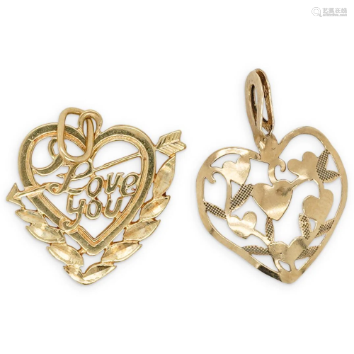 (2 Pc) 14k Gold Heart Charm Pendants
