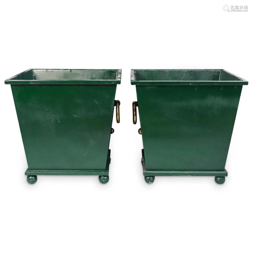 (2 Pc) Large Metal Green Garden Planters