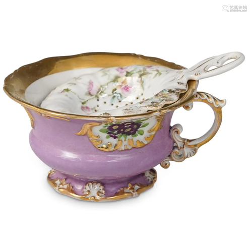 (2 Pc) Porcelain Tea Cup & Strainer