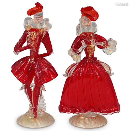 (2 Pc) Murano Glass Red Venetian Figurines