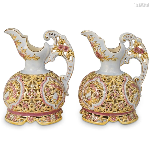 Pair of Antique Zsolnay Porcelain Pitchers