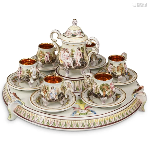 (14 Pc) Capodimonte Glazed Porcelain Tea Set