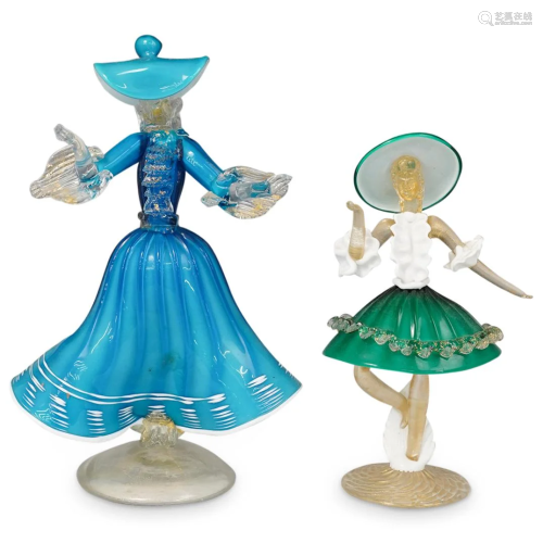 (2 Pc) Murano Glass Venetian Figurines