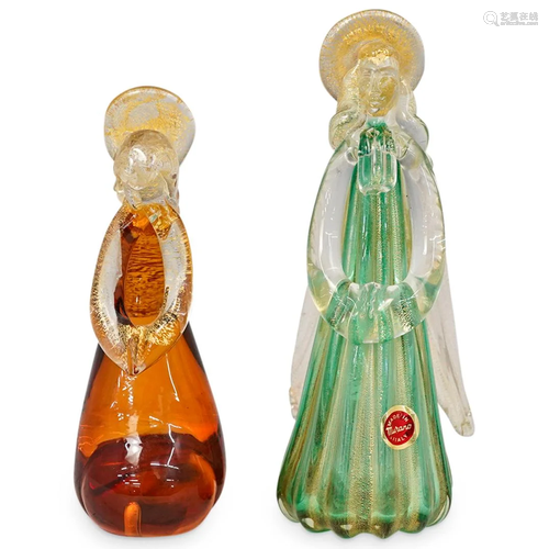 (2 Pc) Murano Glass Winged Angels