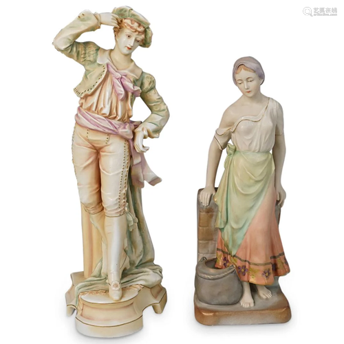 (2 Pc) Pair of Antique European Porcelain Figurines