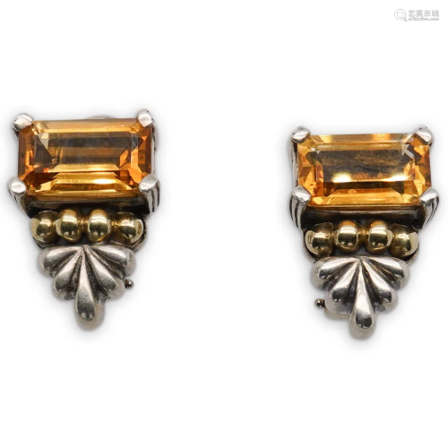 Caviar 18k Gold, Sterling and Citrine Earrings