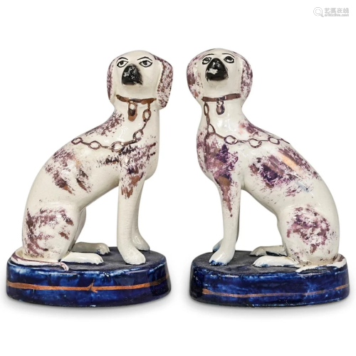 (2 Pc) Staffordshire Glazed Pottery Dog Figurines