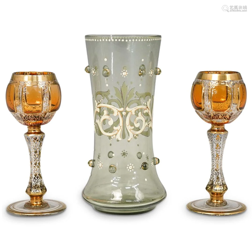 (3 Pc) Moser Bohemian Glassware Set