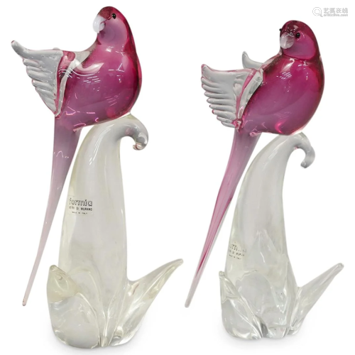 (2 Pc) Murano Art Glass Parrot Figurines