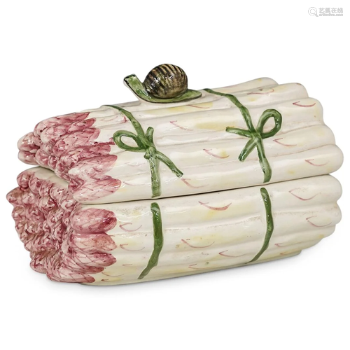 Italian Glazed Porcelain Asparagus Lidded Box