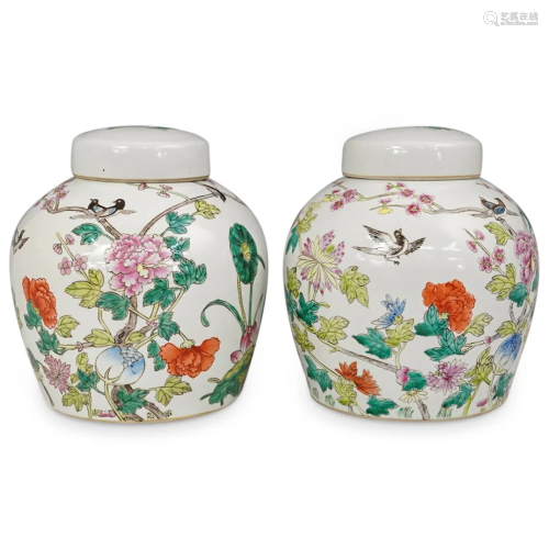 (2 Pc) Pair of Chinese Porcelain Lidded Vases