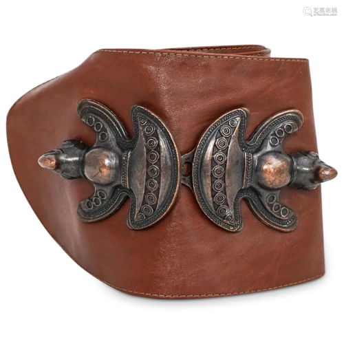 Vintage Peruvian Inca Brown Leather Belt
